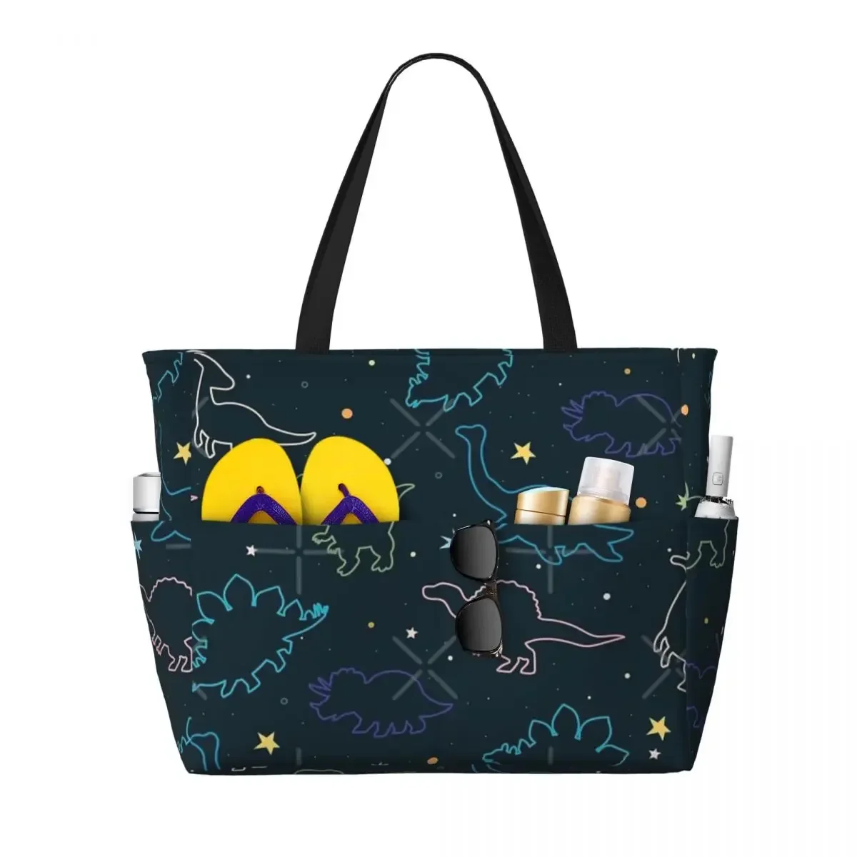 Sac de voyage de plage DrelyDinosaures colorés mignons, sac fourre-tout populaire pour adultes, initié au voyage, motif multi-style