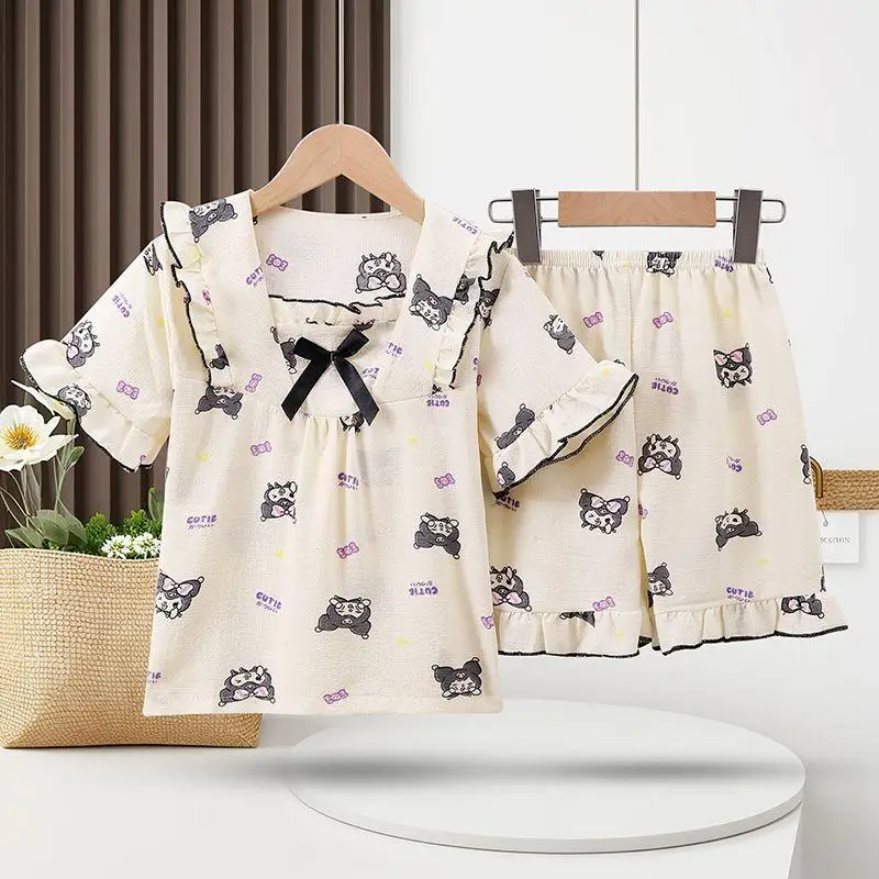 

Hot Sanrio Children Cartoon Pajamas Kuromi Girl Kawaii Sweet Summer Leisure Wear Cinnamoroll Soft Short Sleeve Shorts Suit New