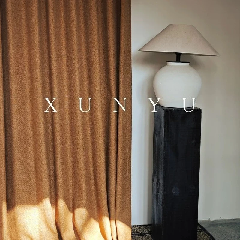 Wool Blended Thickened Cotton Linen Retro Blackout Sound Insulation Curtains for Living Room Bedroom French Window Customized