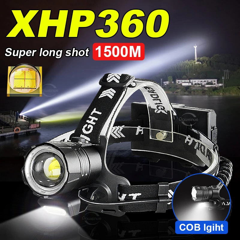 Newest XHP360 LED Headlight Super High Power Headlamp Rechargeable Powerful Led Head Flashlight  Strong Light Lighting Floodligh