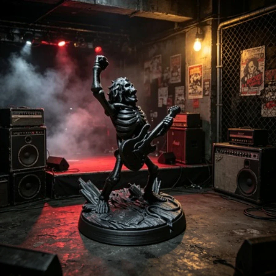 Guitarist Statue Heavy Rock Skull Metal Skeleton Figurine with Guitar Punk Rock Band Sculpture Desktop Ornament Cool Gifts