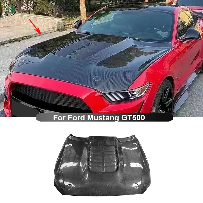 For Ford Mustang GT500 Carbon Fiber Car Front Bumper Engine Cover Hood Bonnet Vent Parts Upgrade Body kit