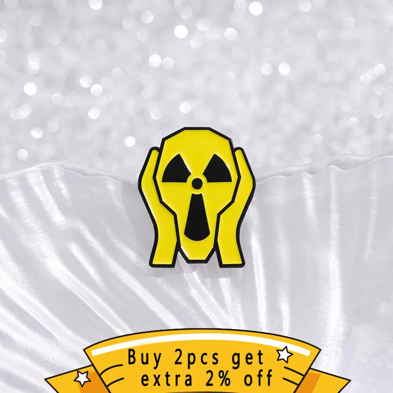 Yellow Warning Sign Enamel Pin Pay Attention To Radiation Brooches Lapel Badge Custom Pin Jewelry Gift For Backpack Shirt Collar