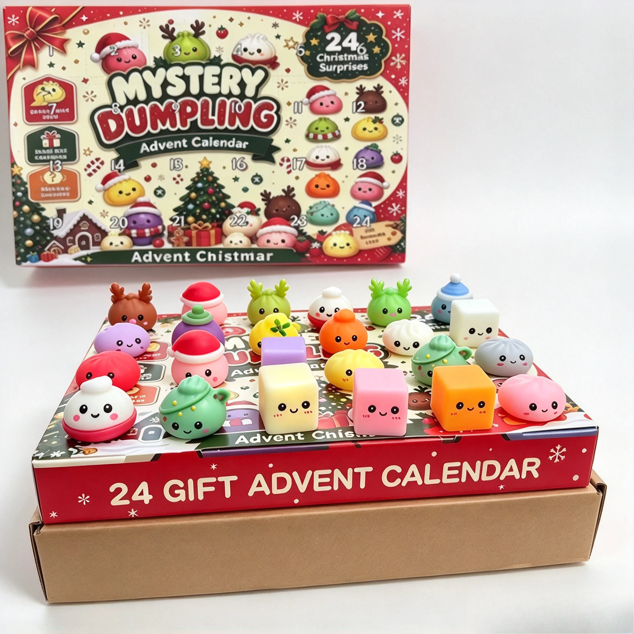 2026 New Christmas Dumpling Squishy Advent Calendar 24 Days Countdown,Cute Sensory Fidget Blind Box Surprise Holiday Party Gifts