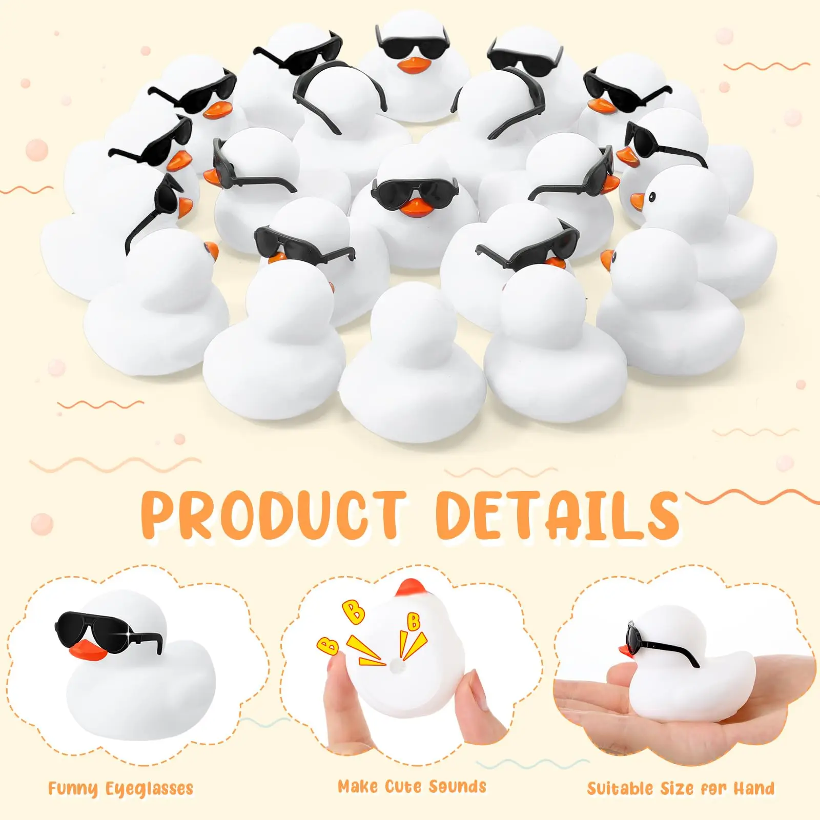 6/12/24pcs Mini Rubber Ducks White with Sunglasses Sets duck Toys Squeaky Rubber Ducks Cute Duckies for Birthday Party Favor