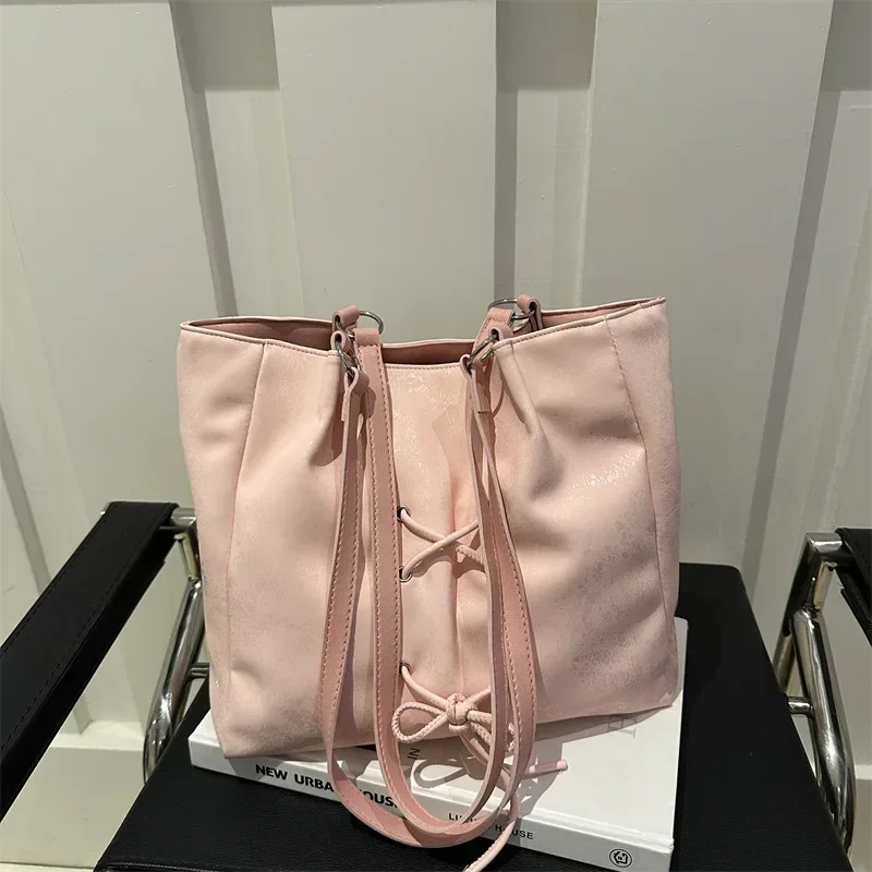 

Fashion bow large capacity tote handbag women's simple casual shoulder bag commuter armpit bag