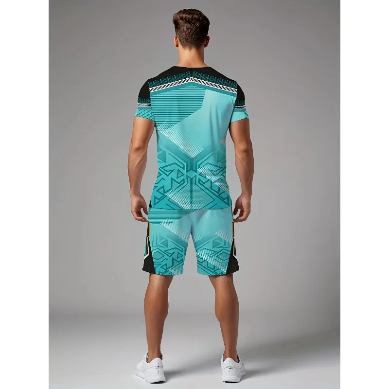 2025 Men's Daily Leisure Sports Street Wear Summer Personalized 3D Printed Round Neck Short Sleeved T-shirt Shorts Set