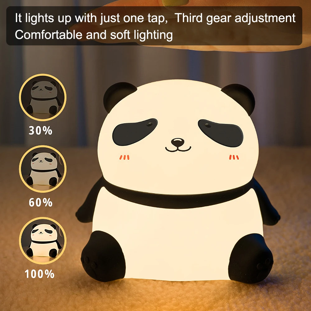 Lampada portatile in Silicone Panda elettrico leggero per la camera da letto di casa luci bianche calde lampada per dormire ricaricabile del fumetto