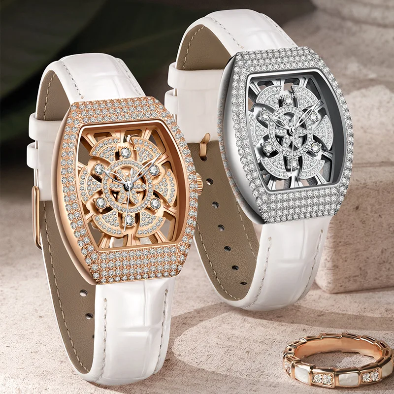 Mark Fairwhale Brand Fashion Women's Watch 360 ° Rotation Hollow Full Diamond Luxury Waterproof Female Clock Quartz Watch Womens