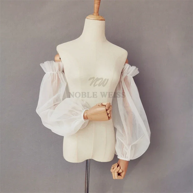 Puffy Tulle sleeve strapless wedding dress with accessories party Gown retro court elastic One Pair Seperate sleeves
