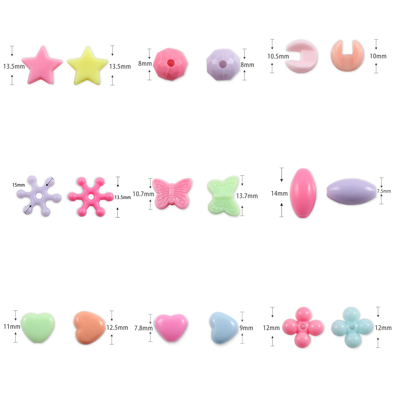Multicolour Acrylic Bead Star Heart Flower Butterfly Bear Shape Loose Beads For Jewelry Making DIY Handmade Children Bead