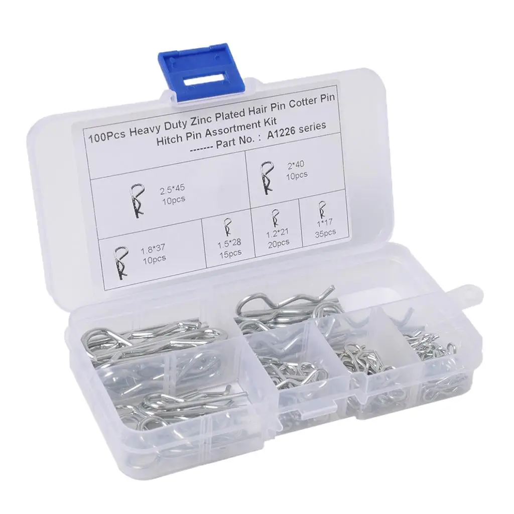 

100 pcs Hair Pins Hitch R Clips Lynch Cotter Assorted Set + Storage Case