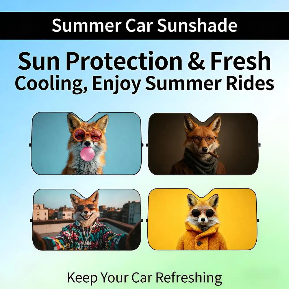 

WWacky 3DRendered Fox Wearing Sunglasses Sun Visor Retractable Car Windshield Sun Shade UV