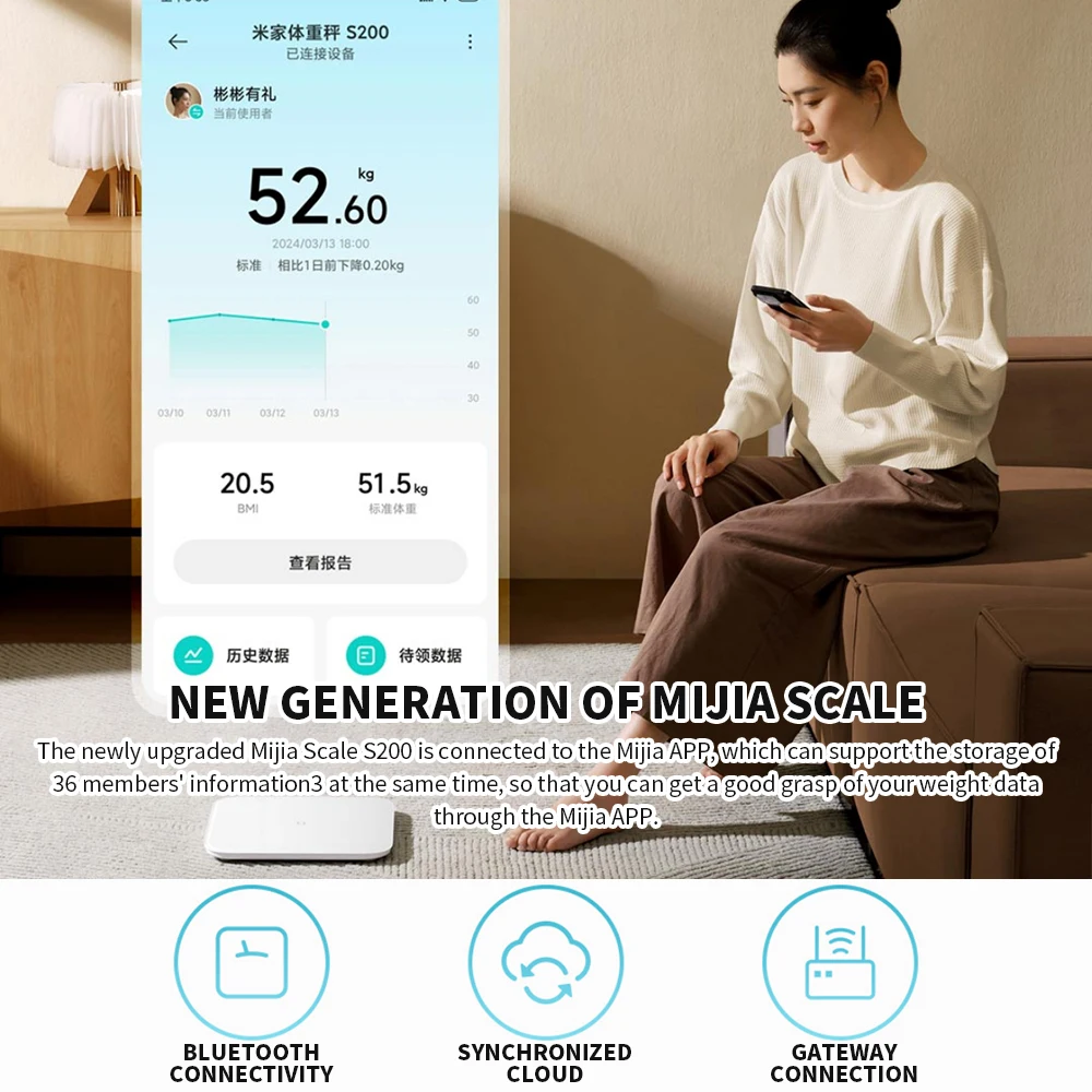 Xiaomi Mijia Scale S200 High Precision Sensor Balance Test Weight Report LED Screen Multifunctional Smart Scale Work For Mihome