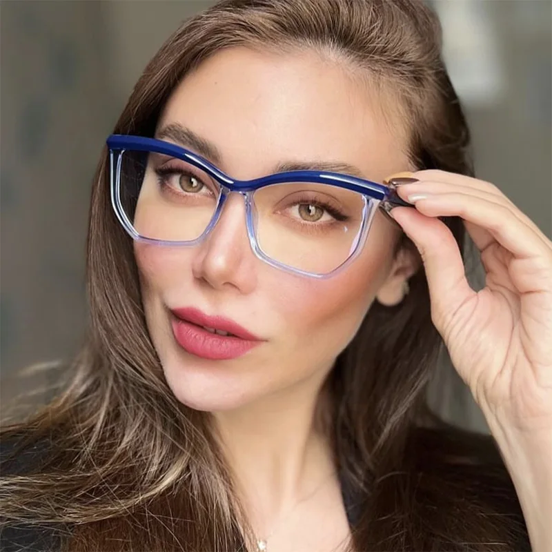 VICKI Geometry Photochromic Multifocus Progressive Reading Glasses for Women Anti Blue Hyperopia Prescription Lenses Eyeglasses