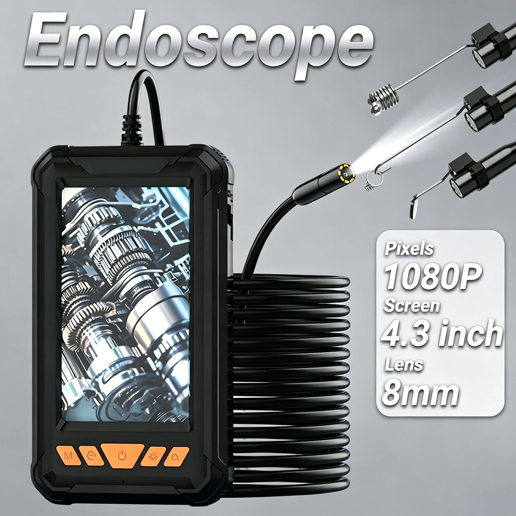 8mm Industrial Borescope Camera 4.3 Inch HD Display Single/Dual Lens Endoscope Inspection Tool for Auto Engine Repair