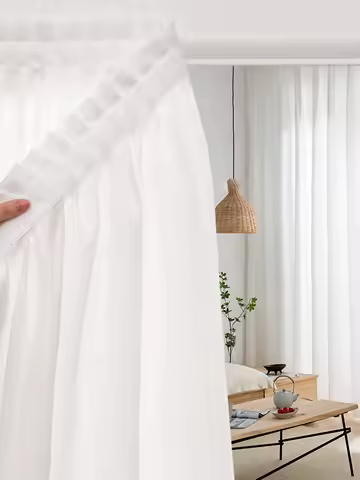 1pc White Shher curtain magic Tape curtain for bedroom living room Kitchen room and party easy To Install Wiithout Drillng