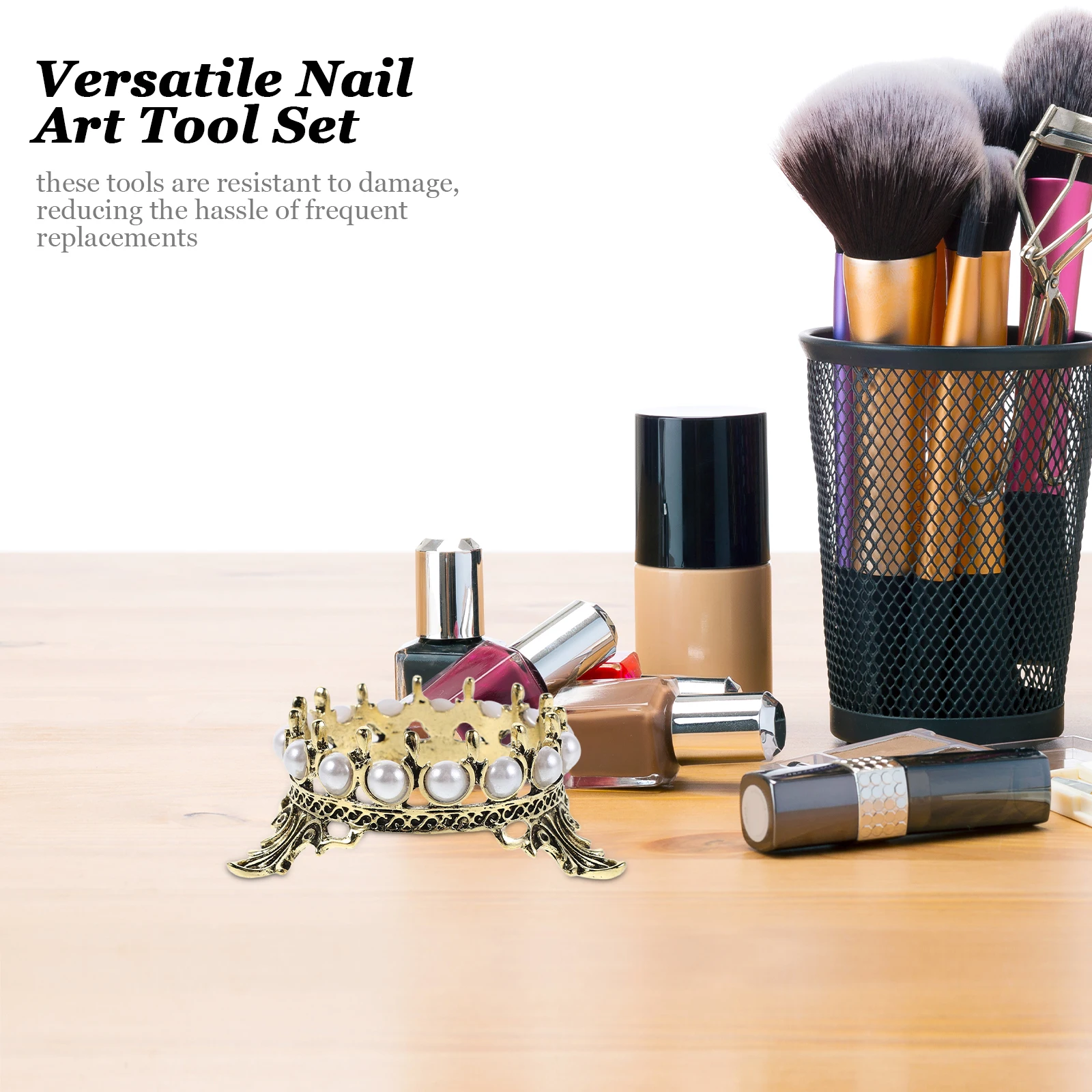 

4Pcs Crown Nail Brush Holder Vintage Manicure Pen Organizer Pearl-Edged Nail Art Tools Storage Makeup Brush Stand Home