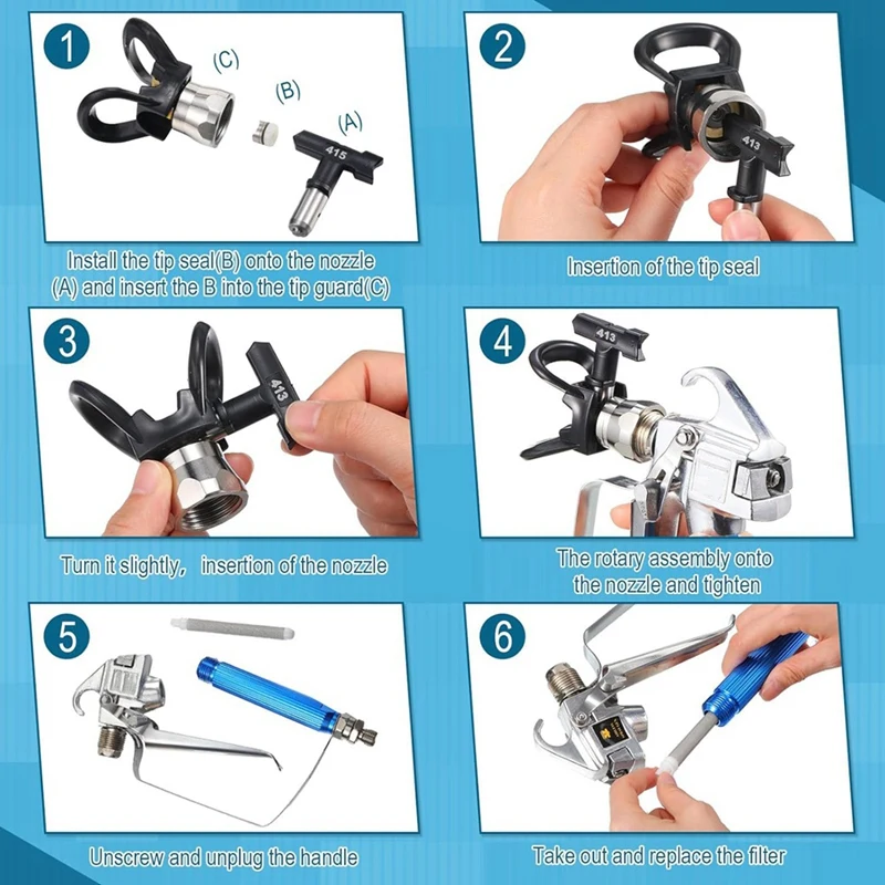Airless Pintura Pulverizador Bico Ponta, Dicas De Pulverização, Acessórios De Filtro, 10 Pcs
