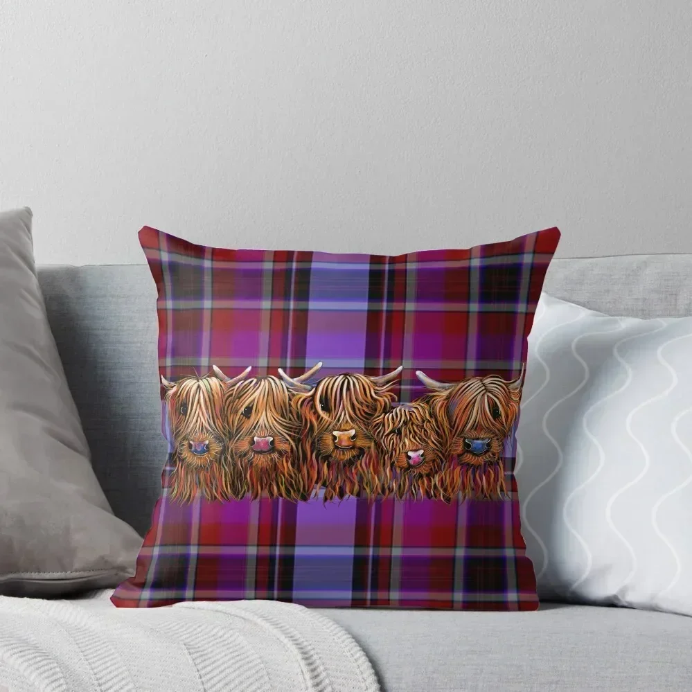 

SCoTTiSH HiGHLaND CoW ' The HaiRY BuNCH oF CooS TaRTaN ' by SHiRLeY MacARTHuR Throw Pillow Pillowcase Cushion pillow