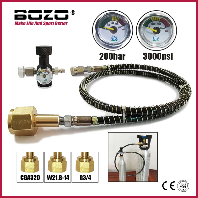 Soda Air Connect Co2 Cilindro Tanque, Recarga Adaptador com Mangueira Gauge Kit, TR1-4 Tipo de Rosca, W21.8-14, G3/4, Conector CGA320