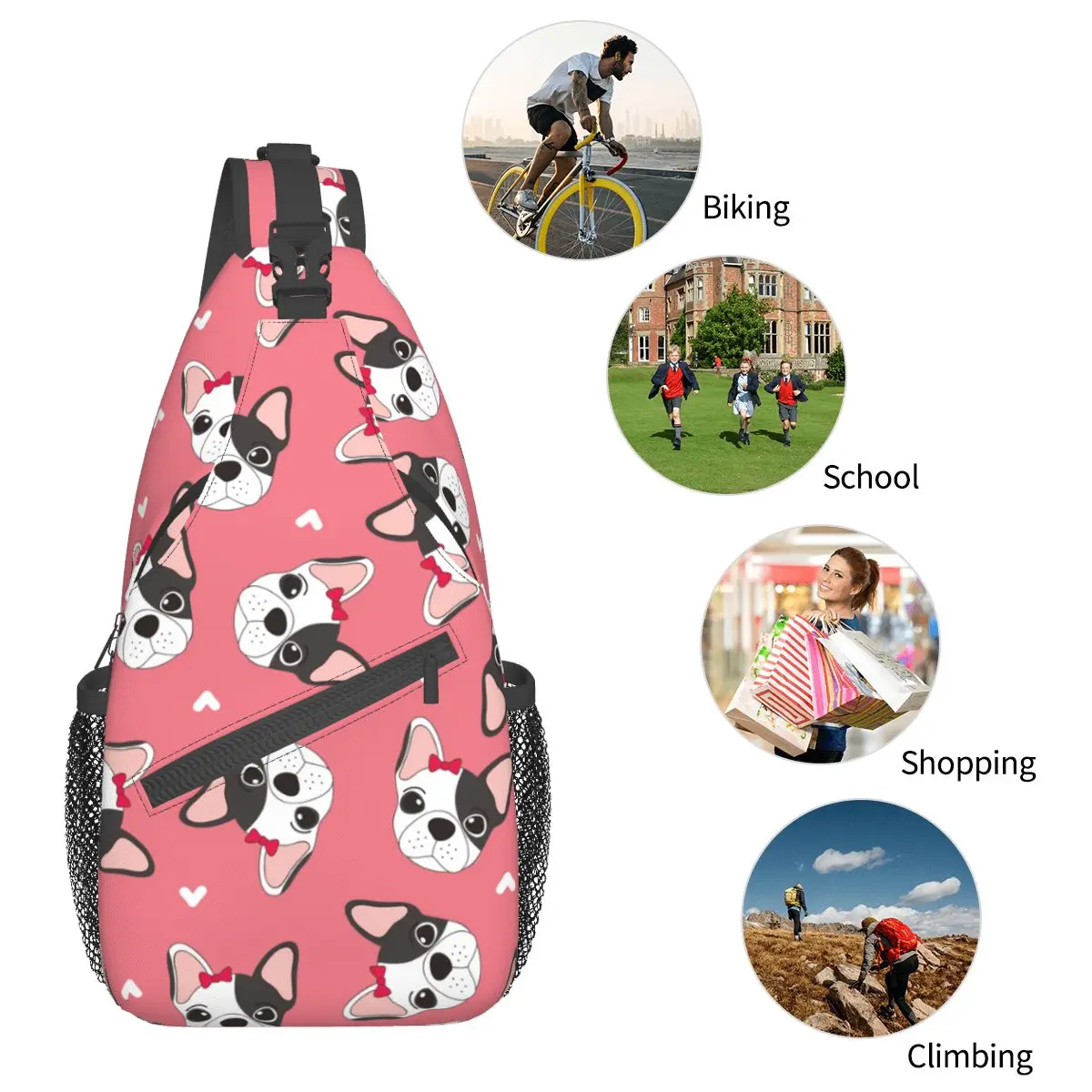 Bulldogge Hund kleine Schulter taschen Brust Cross body Schulter rucksack Outdoor Wandern Tages rucksäcke Tier Cool Pack