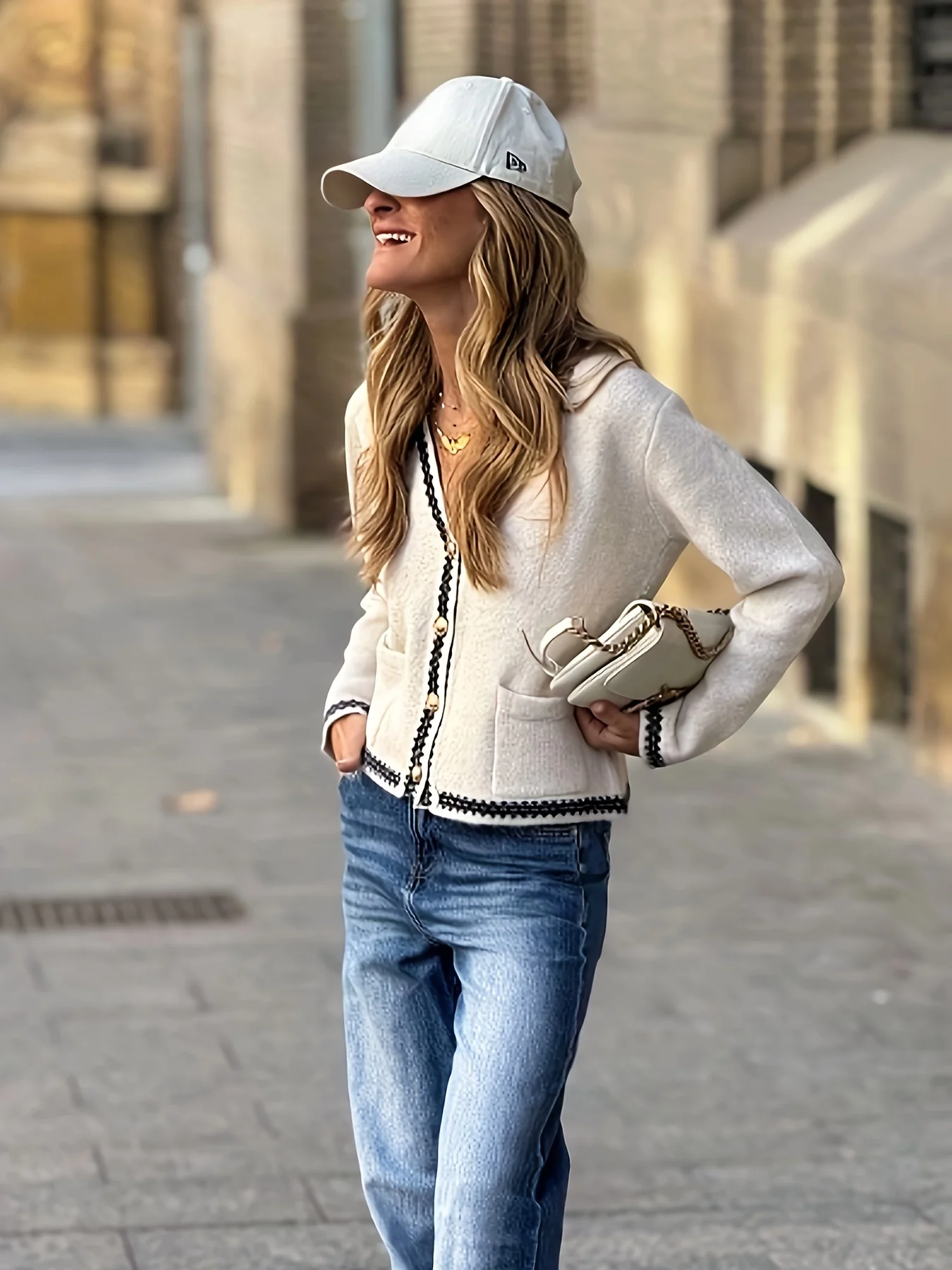 

French high-end color-blocking knitted sweater coat women's new-style spring and autumn knitted sweater jacket