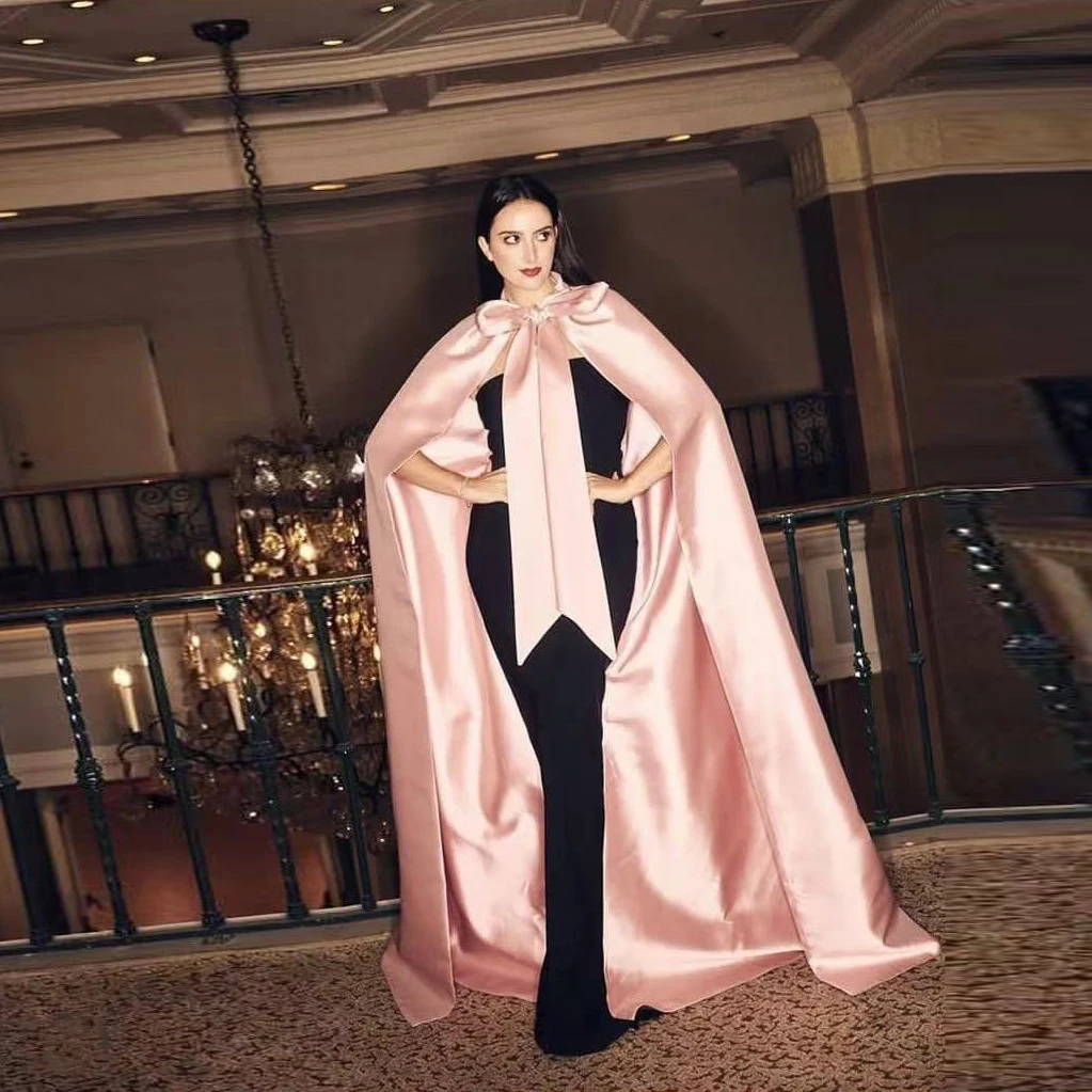 Blush Pink Women Jacket Robe Elegant Satin Long Prom Gowns Only Coat Women Formal Dress Just Cloak Bow Flowing