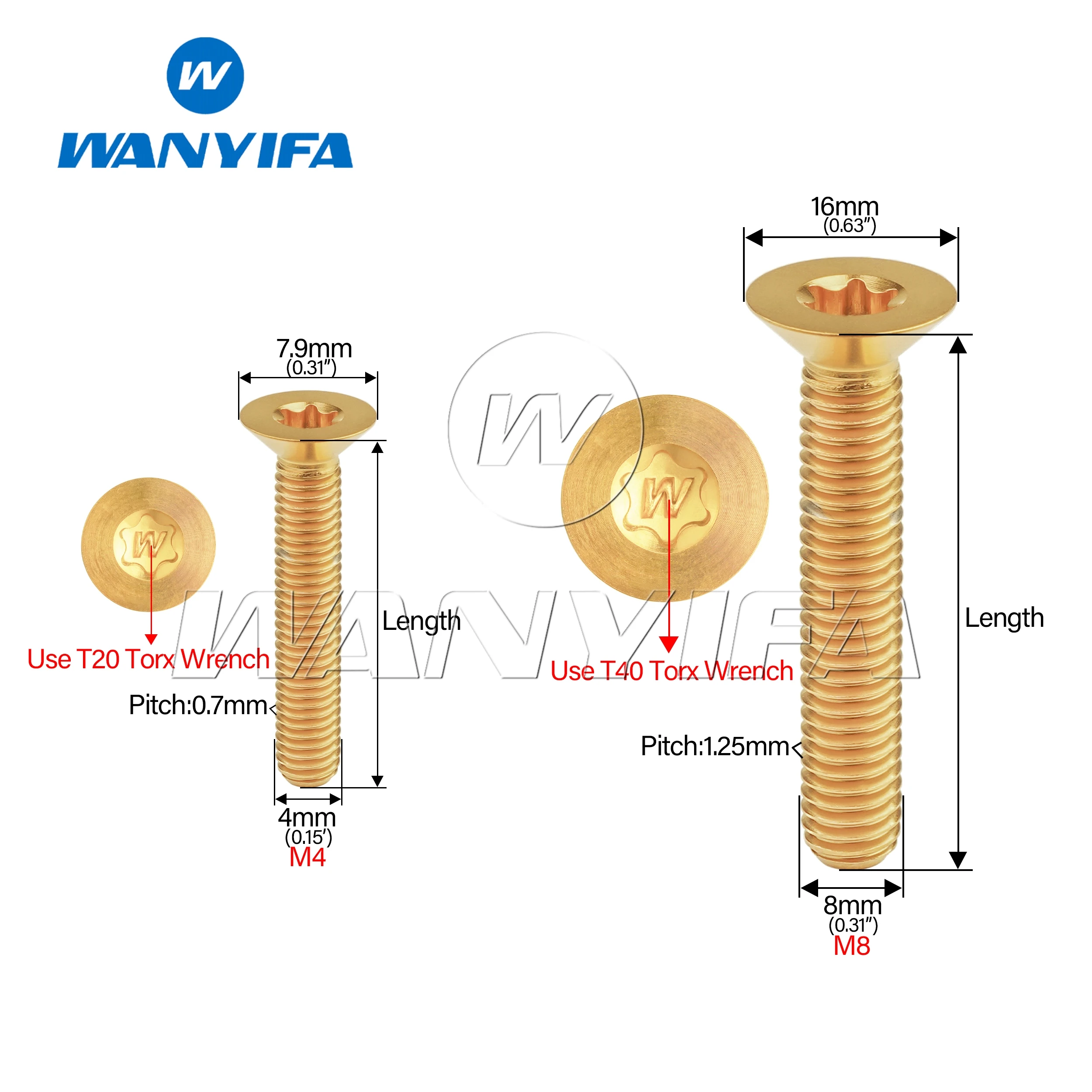 Wanyifa Titanschraube M4 M8x8 10 12 15 20 25 30 35 40 45 50 60 65 70 mm Torx-Senkkopfschraube für Fahrrad und Motorrad