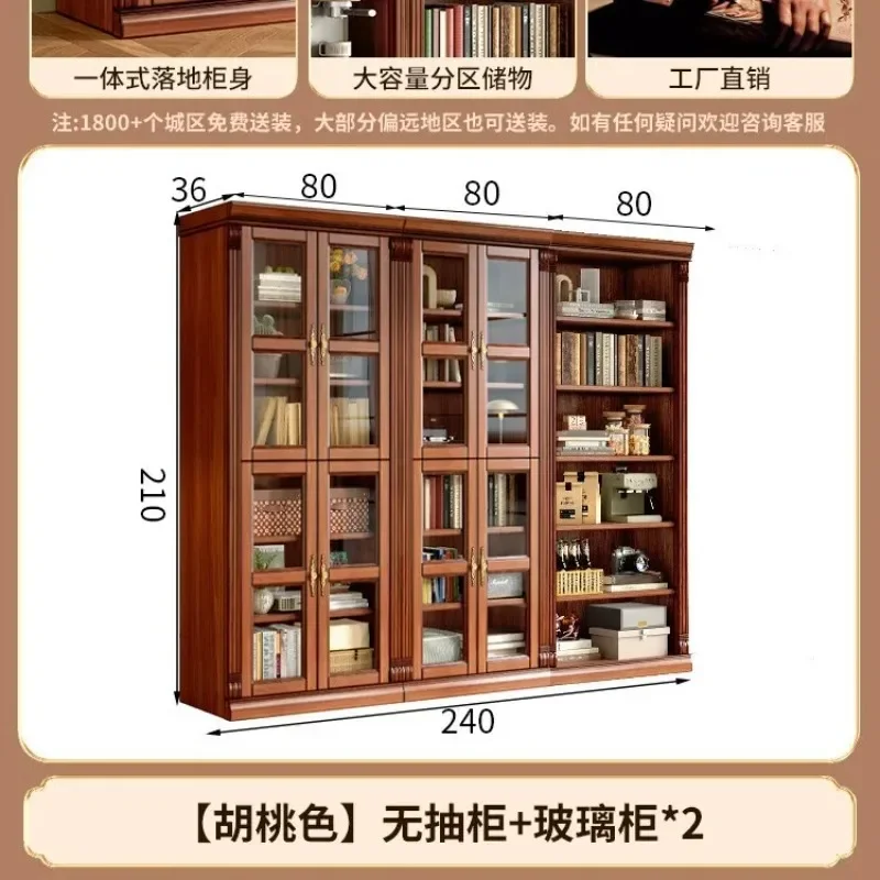 American retro solid wood bookcase study combination bookshelf mahogany glass door integrated drawer storage locker - view 6