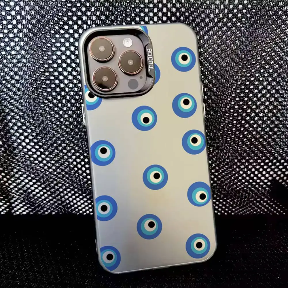 Funda de teléfono Lucky Blue Evil Eye para iPhone 16,15,14,13,12,11,8,7,Pro,Max,Plus,Mini,XS,SE Anti caída negro mate duro