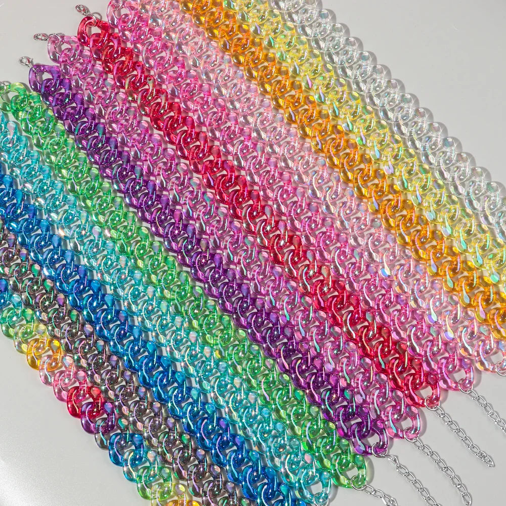 4 teile/satz Schillernde Acryl Kette Halskette für Frauen Neue Transparente Quadratische Link Aussage Ohrringe Armband Halsband Schmuck Sets – Detail 21
