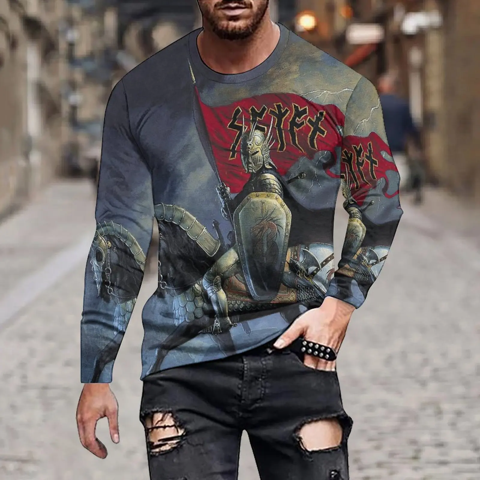 Autumn Fashion Men/Women Loose Casual Irregular Oil Painting Style Illustration Print Style Variety Of Long-Sleeved T-Shirt