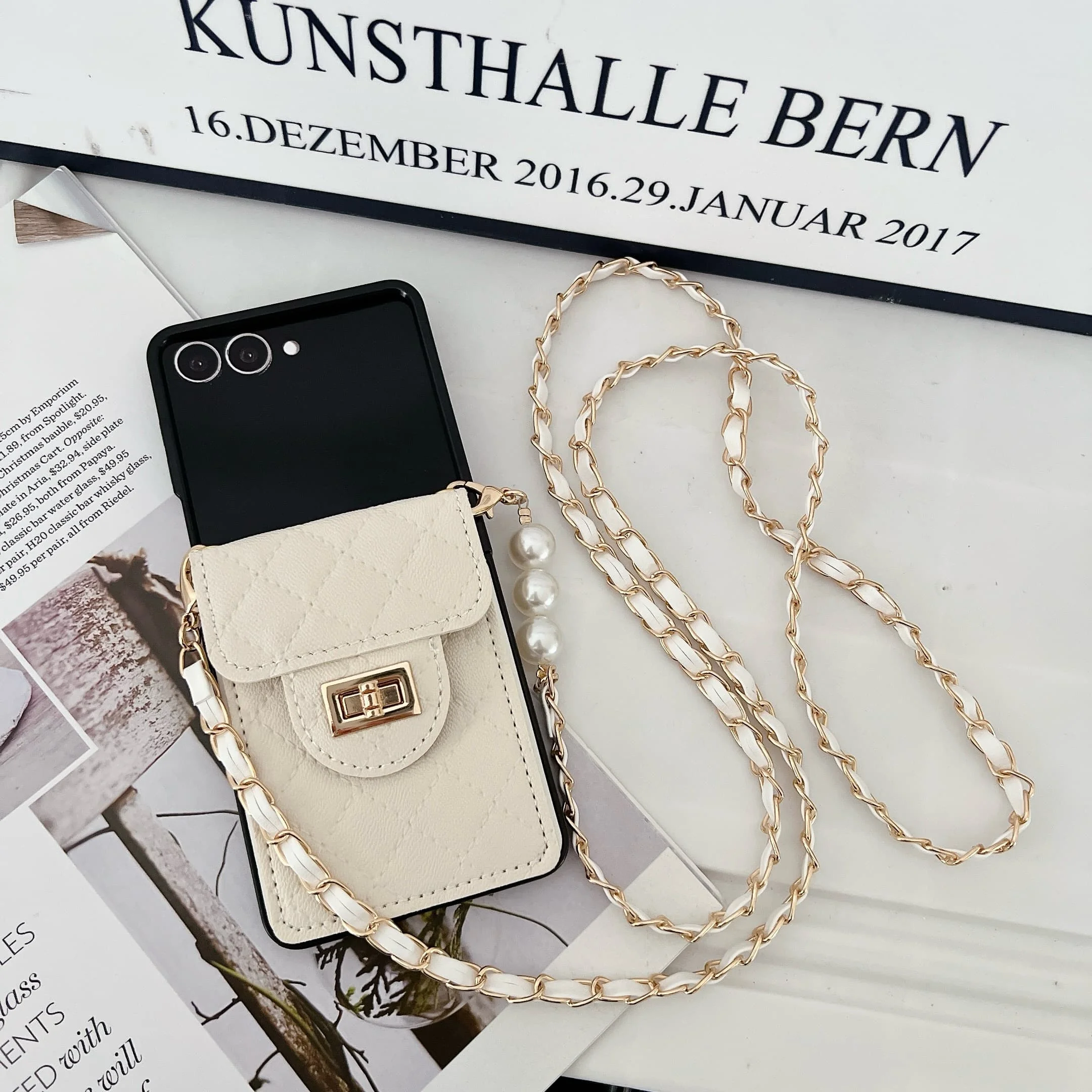 عبق اللؤلؤ Crossbody للنساء الفاخرة محفظة حمل بطاقات قضية الهاتف لسامسونج غالاكسي Z فليب 7 6 5 4 3 غطاء مقاوم للصدمات #3