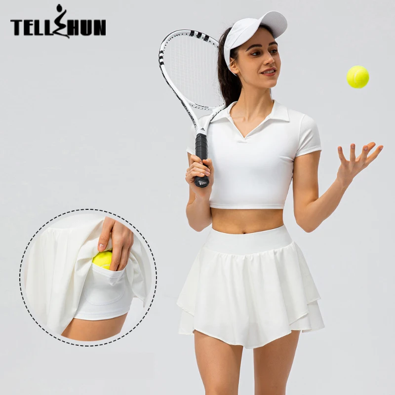 Two piece Set tennis suit for women's Summer Short Sleeve golf Top Short Pleated Skirts badminton skirt set women sportswear