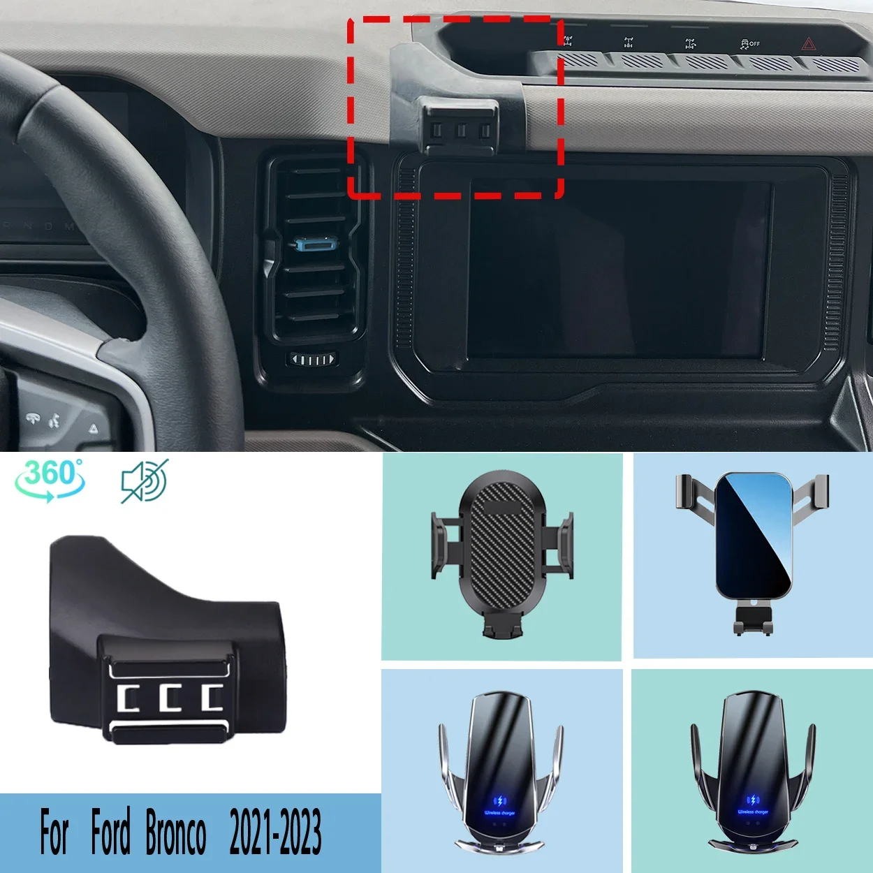 

Car Phone Holder For Ford Bronco 2021 2022 2023 Mobile Phone Support Car Mounts Wireless Charging Accessories
