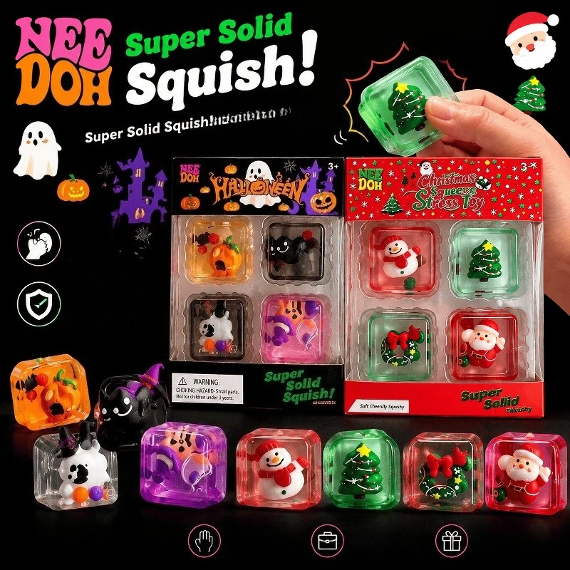 2026 New NeeDoh Mini 4 Pack Nice Cube Squish Fidget Toy Anti‑Anxiety Stress Relief Squeeze Toy Holiday Present