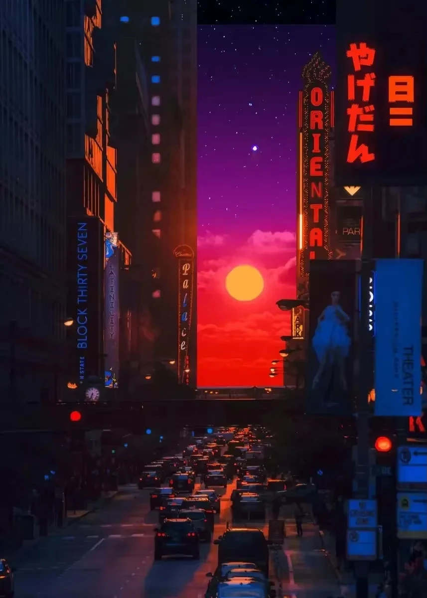 Synthwave Miami Ocaso Beach City Street Tours جدار ديكور فني ديكور منزلي صورة لغرفة المعيشة قماش طباعة ملصق