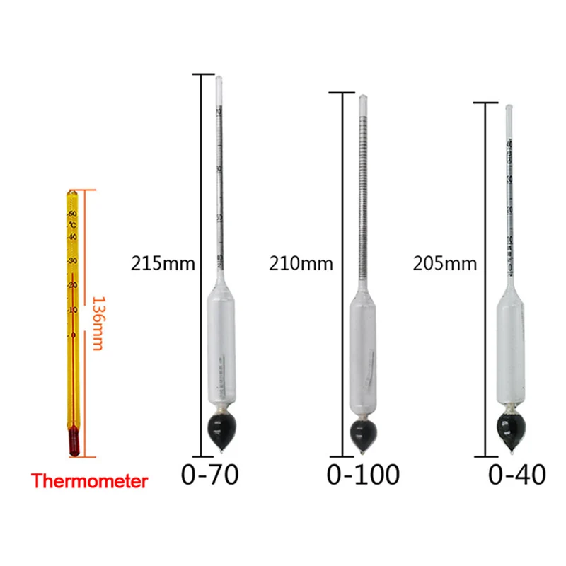 Hydrometer Tester Wooden Box Alcoholmeter Alcohol Meter Wine Meter Thermometer