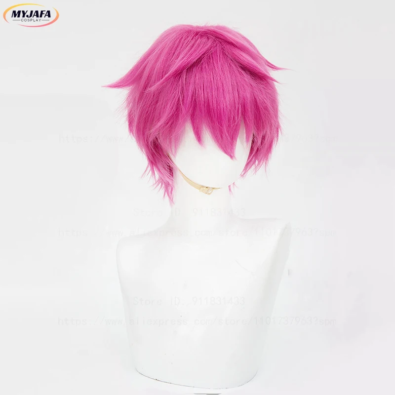 High Quality Saiki Kusuo Cosplay Wig Rose Pink Short Heat Resistant Synthetic Hair Party Anime Role Play Wigs + Wig Cap