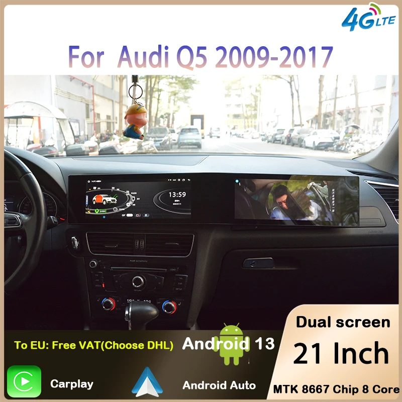 

Dual Screen 21-inch Car Multimedia Radio Stereo Player Wireless Carplay for Audi Q5 2009-2017 GPS Navigation Android Auto