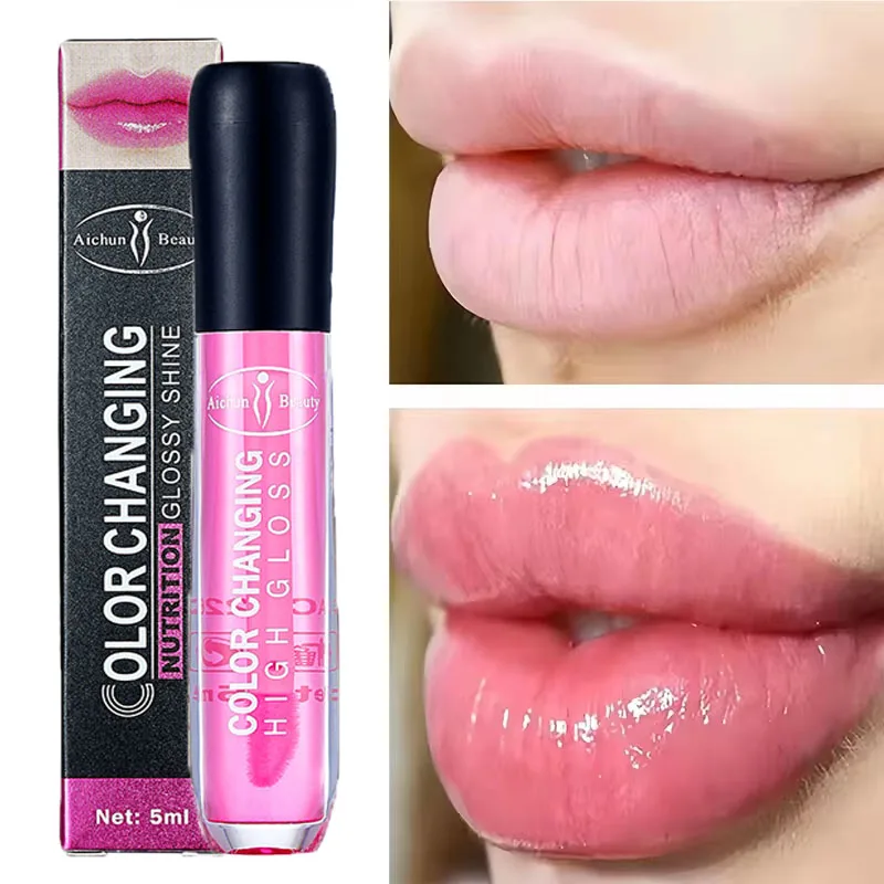 Rose Color Changing Lip Oil Plumper Volumising Long-Lasting Moisturizing Fade Lip Lines Brightening Lip Gloss Makeup Lip Care