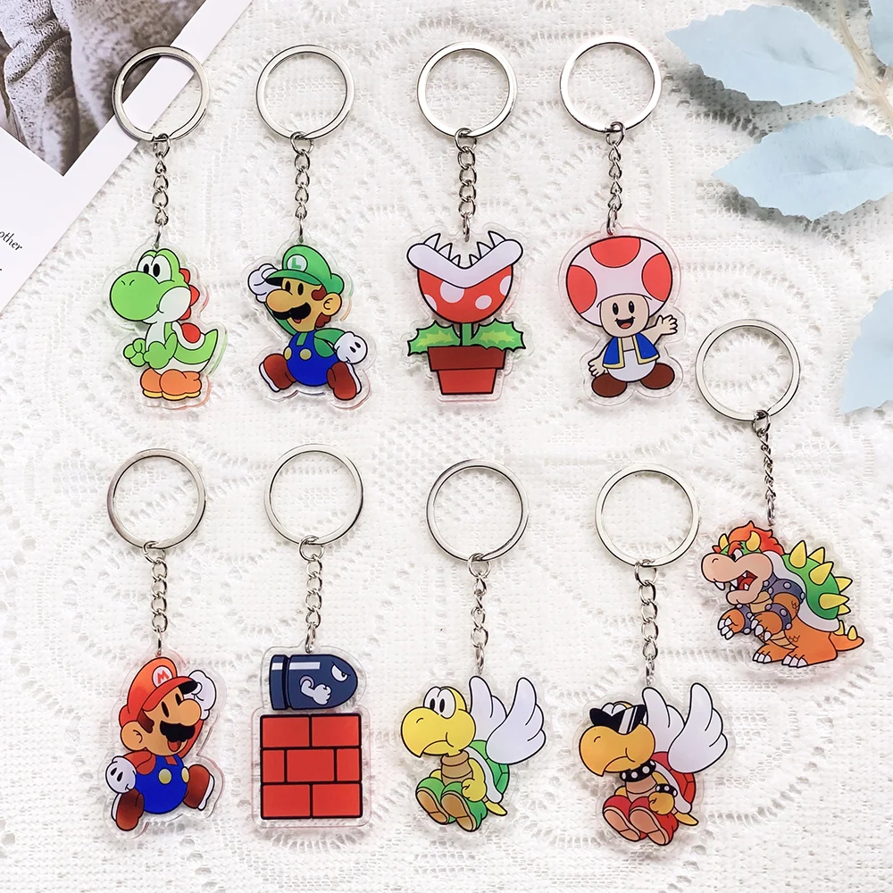 1/9Pcs Anime Super Mario Bros. Keychain Acrylic Keyrings Bag Charms Cute Backpack Pendant Funny Prop Decoration Friends Gifts