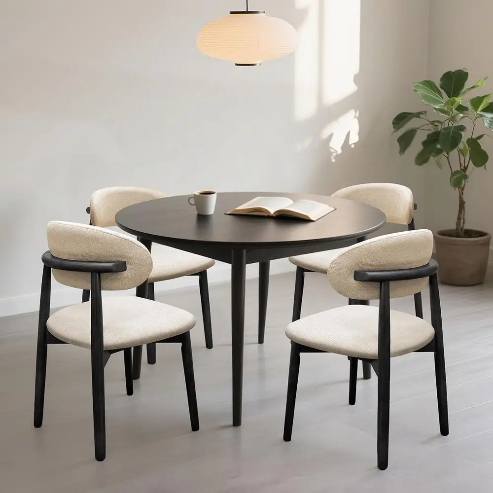 

4-Piece Modern Upholstered Dining Chair Set - Mid-Century Style with Footrests for Kitchen and Cafe, Beige