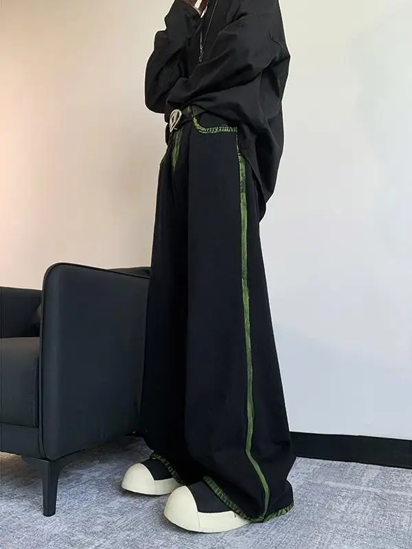 

Джинсы в американском ретро-стиле с ручной росписью, цветные контуры, унисекс, осенние, трендовые, в стиле High Street, прямые, свободные, широкие штанины