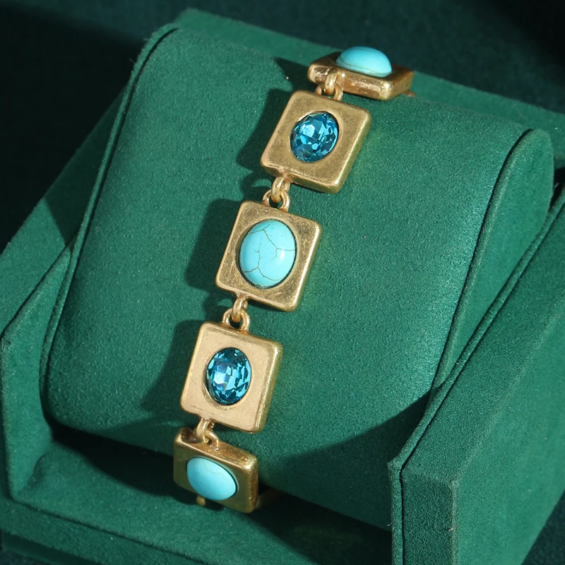 

Vintage Crystal Bracelet Charm For Woman Turquoise Jewelry 18k Real Gold Plated Luxury Designers Summer Accessories 2025 New