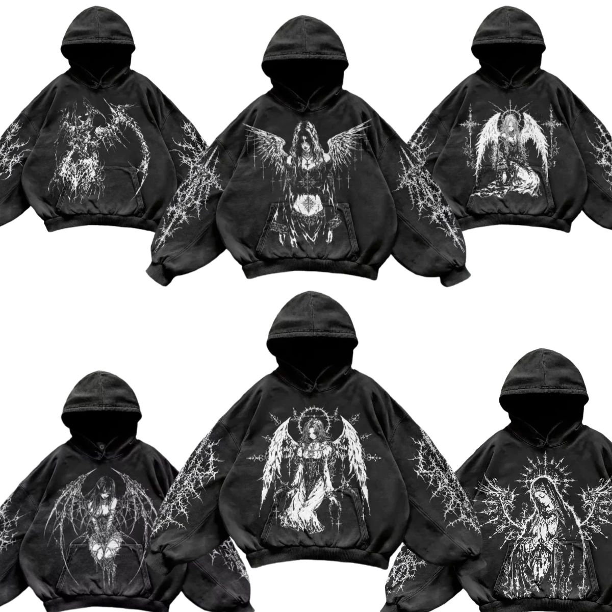 

Harajuku punk print hoodie cotton heavyweight oversized hoodies women streetwear couples tops sweatshirt goth y2k gothic clothes