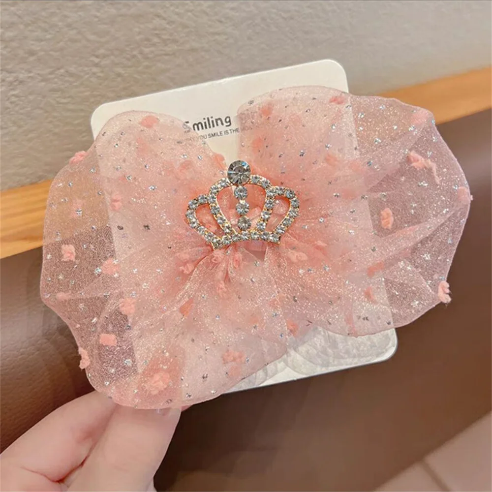 Bow Children Hairpins Sweet Organza Fairy Hair Accessories Polka Dot Crown Headdress Korean Princess Style Hairpins Wholesale