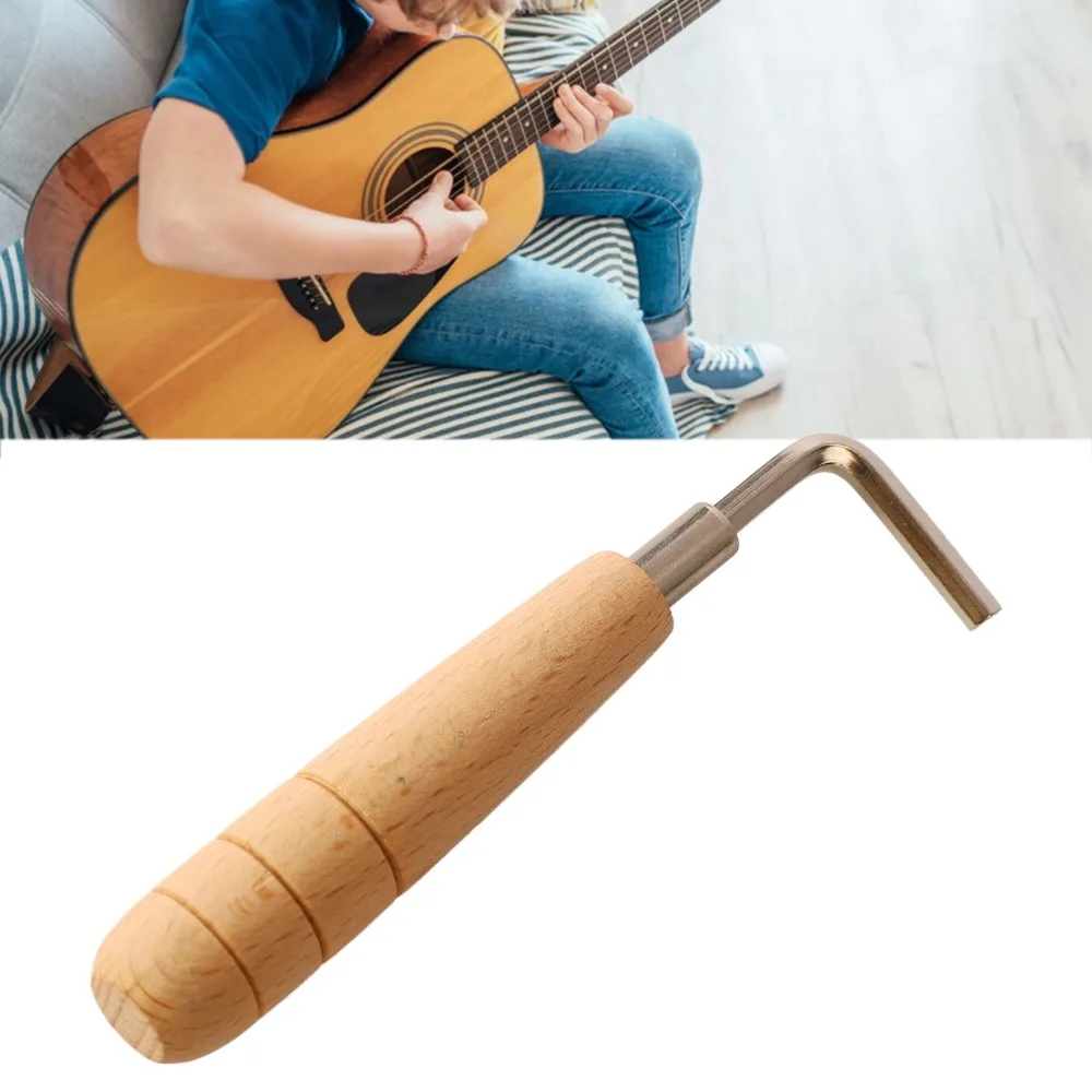 Wood+Metal Guitar Truss Rod Wrench Hexagonal Design Non-Slip Grip Hex Wrench Spanner Silver+Wood Portable Guitar Wrench