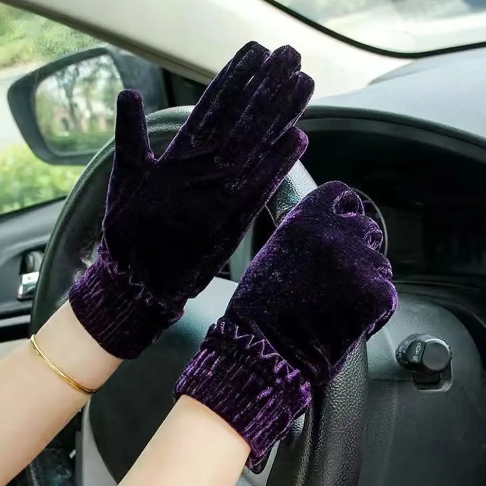 Women Gloves Autumn Winter Simple Velvet Warm Mitts Full Finger Mittens Women Outdoor Gloves Full Finger Mittens Thick Plush